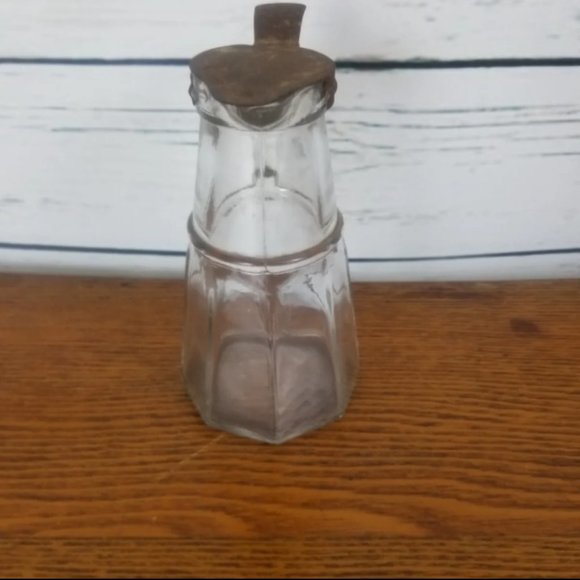 Vintage Syrup Pitcher Glass Handle Metal Flip Lid - Picture 4 of 8